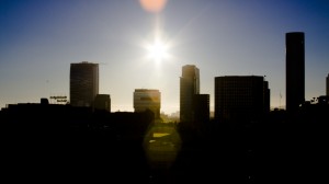 Sunset over downtown Los Angeles