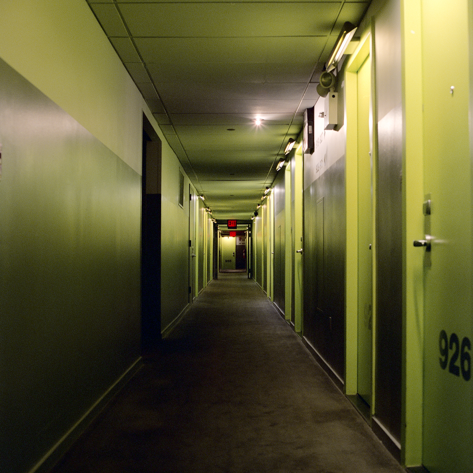Back at Yotel, looking down the corridor of rooms